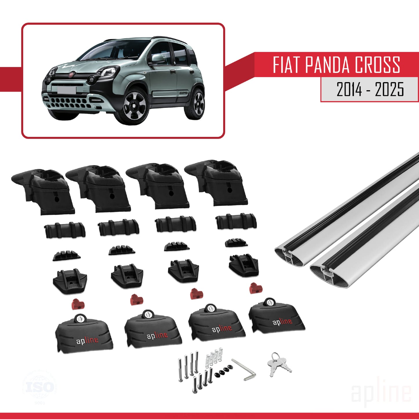 Compatible avec Fiat Panda Cross 2014-2025 ACE-2 Barres de Toit Railing Porte-Bagages de Voiture Gris Aluminium 2 Barres