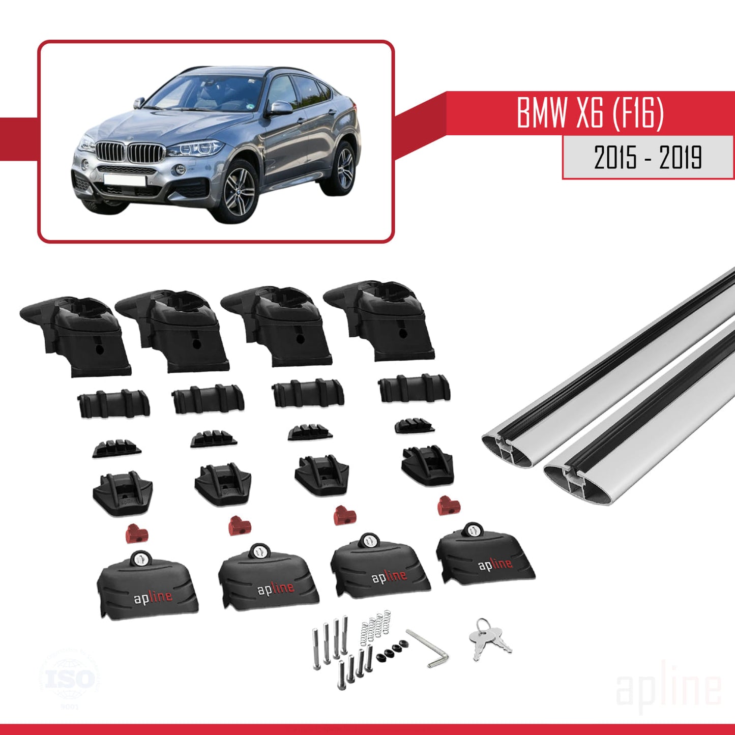 Compatible avec BMW X6 (F16) 2015-2025 ACE-2 Barres de Toit Railing Porte-Bagages de Voiture Gris Aluminium 2 Barres