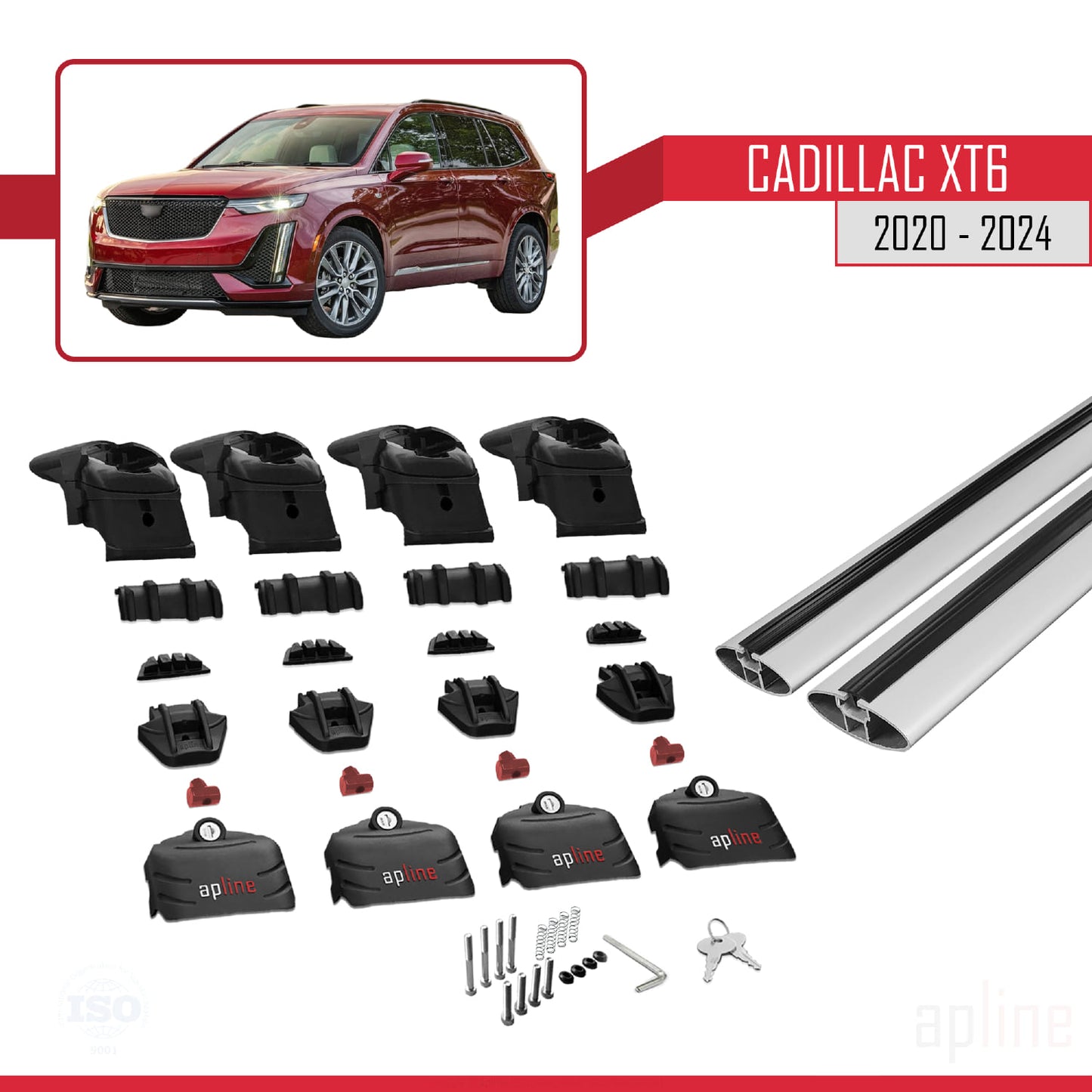 Kompatibel mit Cadillac XT6 2020-2024 ACE-2 Dachgepäckträger, Reling, Gepäckträger, graues Aluminium, 2 Stangen