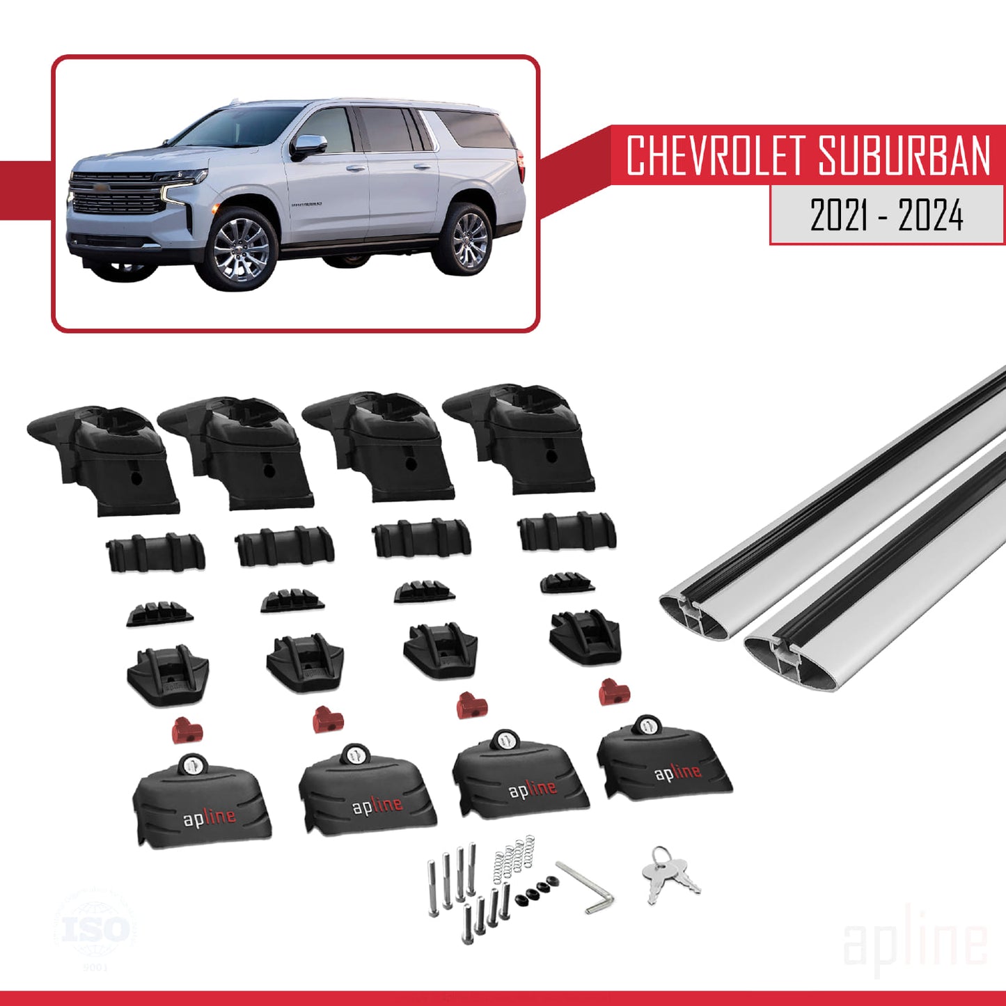Compatible with Chevrolet Suburban 2021-2024 ACE-2 Car Roof Rack Cross Bar Grey Aluminium 2 Bars
