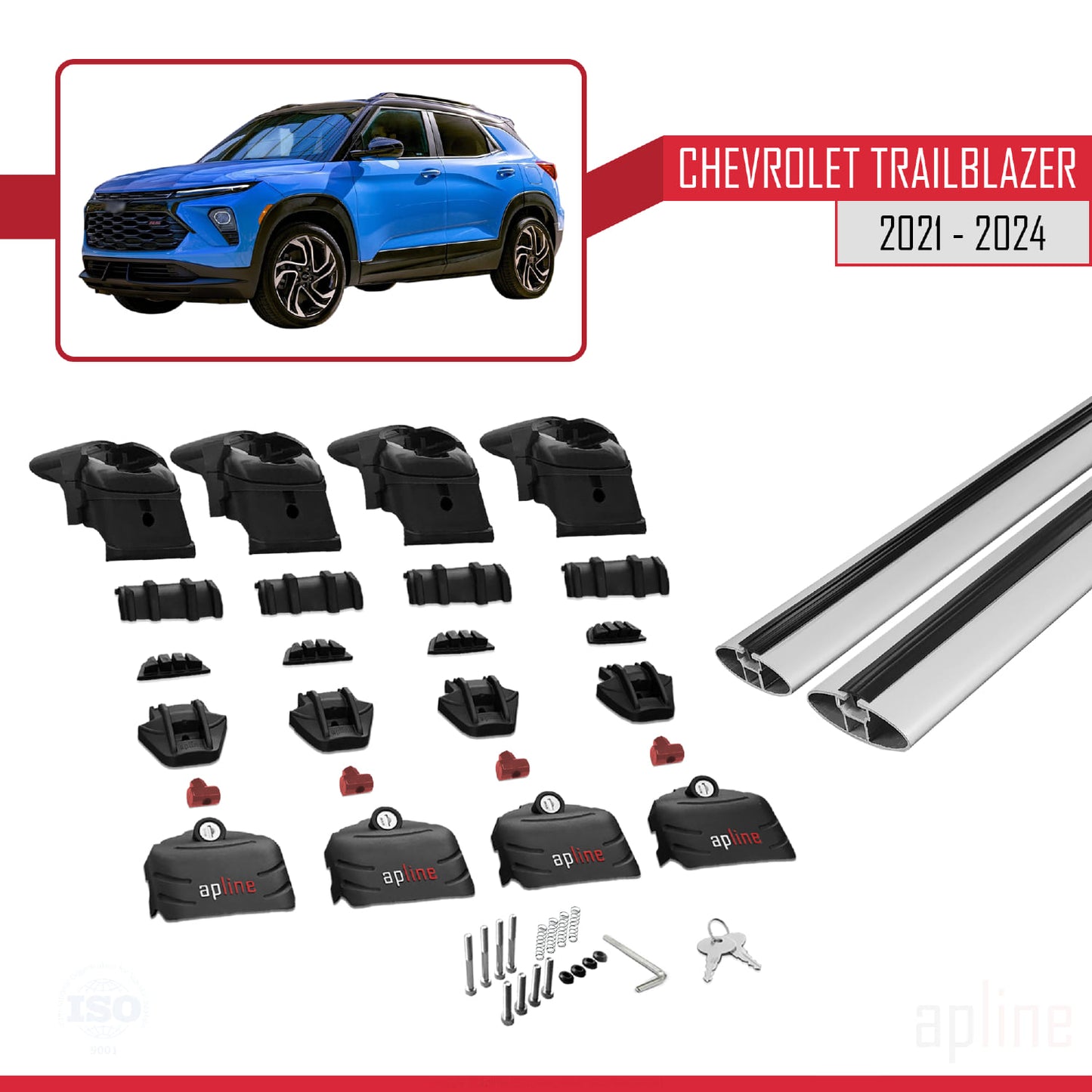 Compatible with Chevrolet Trailblazer 2021-2024 ACE-2 Car Roof Rack Cross Bar Grey Aluminium 2 Bars