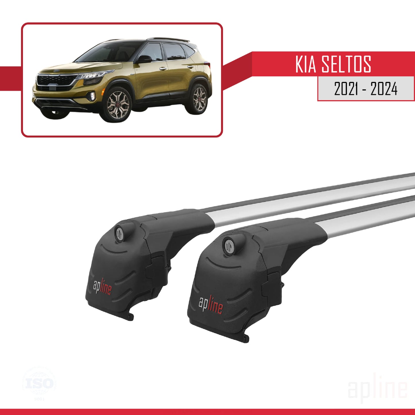 Compatible with Kia Seltos 2021-2024 ACE-2 Car Roof Rack Cross Bar Grey Aluminium 2 Bars