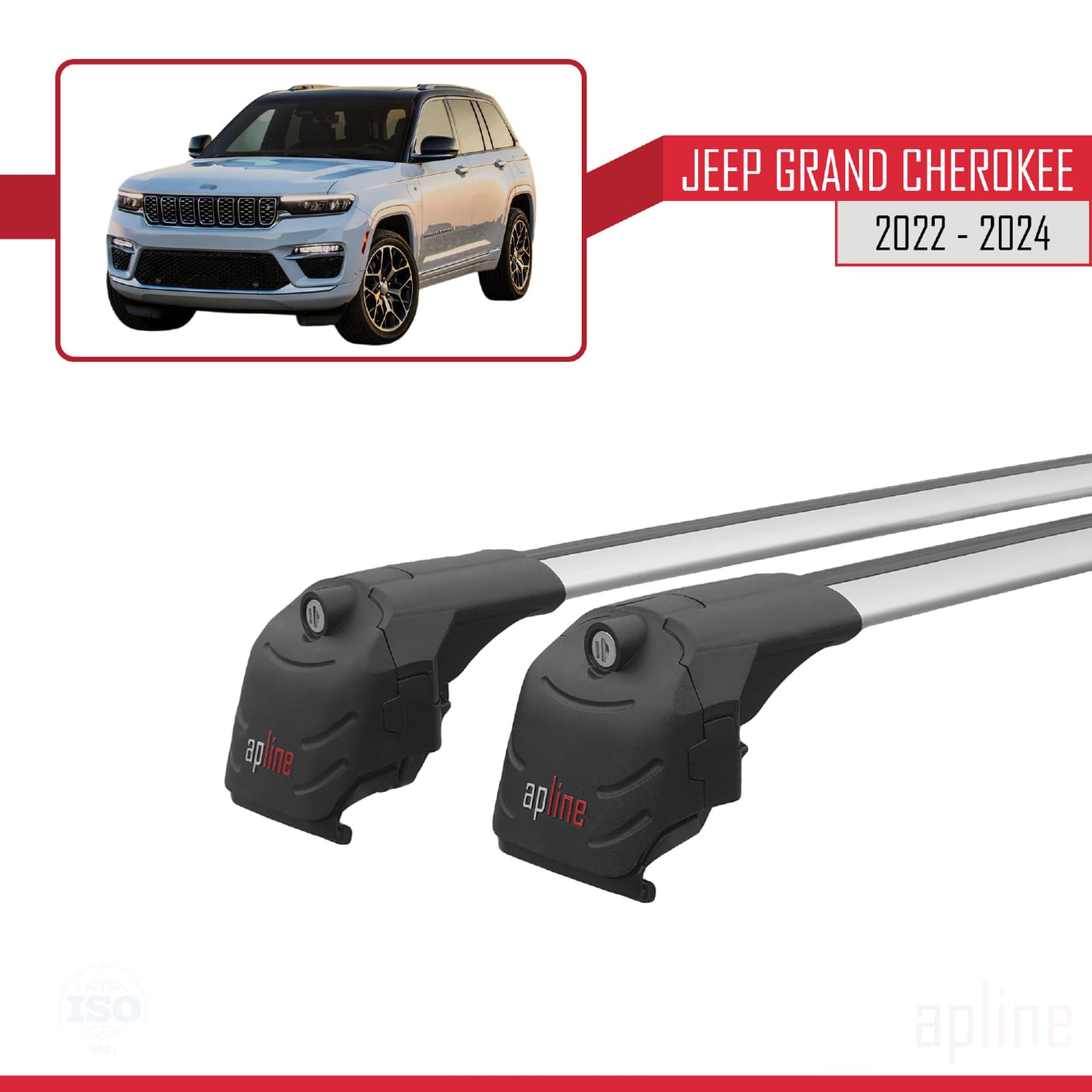 Compatible with Jeep Grand Cherokee 2022-2024 ACE-2 Car Roof Rack Cross Bar Grey Aluminium 2 Bars
