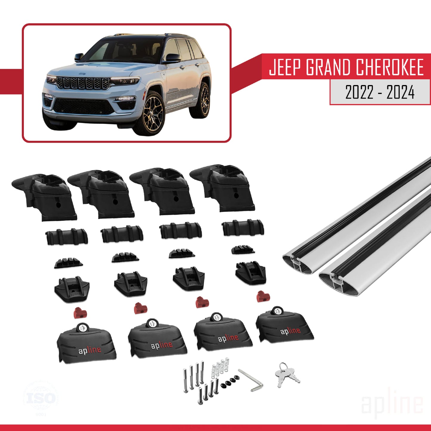 Compatible with Jeep Grand Cherokee 2022-2024 ACE-2 Car Roof Rack Cross Bar Grey Aluminium 2 Bars
