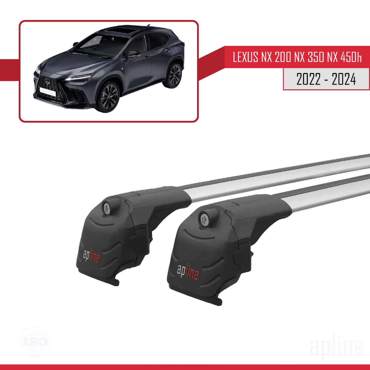 Compatible with Lexus NX 200 NX 350 NX 450H 2022-2024 ACE-2 Car Roof Rack Cross Bar Grey Aluminium 2 Bars