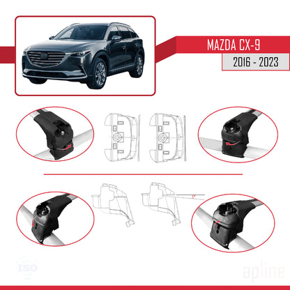 Compatible avec Mazda CX-9 2016-2023 ACE-2 Barres de Toit Railing Porte-Bagages de Voiture Gris Aluminium 2 Barres