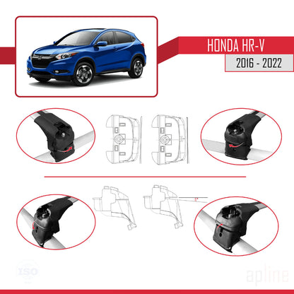 Compatible with Honda HR-V 2016-2022 ACE-2 Car Roof Rack Cross Bar Grey Aluminium 2 Bars