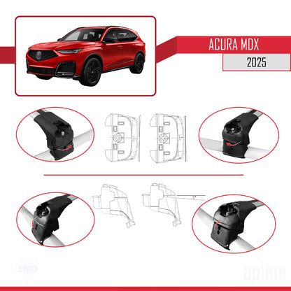 Kompatibel mit Acura MDX 2025 ACE-2 Dachgepäckträger, Reling, Gepäckträger, graues Aluminium, 2 Stangen