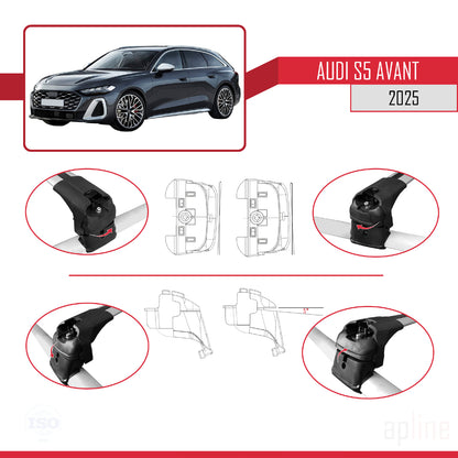 Kompatibel mit Audi S5 Avant 2024-2025 ACE-2 Dachgepäckträger, Reling, Gepäckträger, graues Aluminium, 2 Stangen
