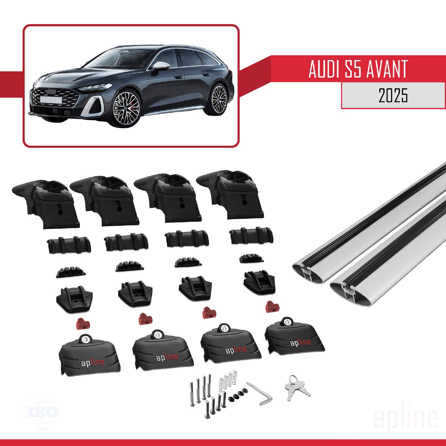 Kompatibel mit Audi S5 Avant 2024-2025 ACE-2 Dachgepäckträger, Reling, Gepäckträger, graues Aluminium, 2 Stangen