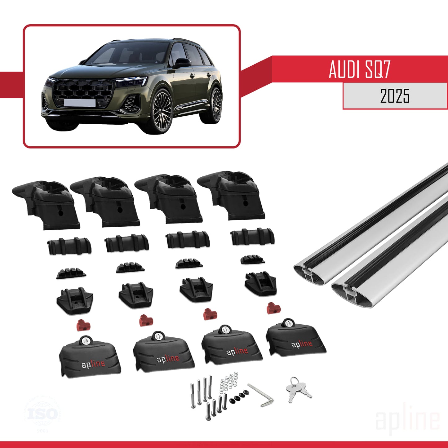 Kompatibel mit Audi SQ7 2024-2025 ACE-2 Dachgepäckträger, Reling, Gepäckträger, graues Aluminium, 2 Stangen