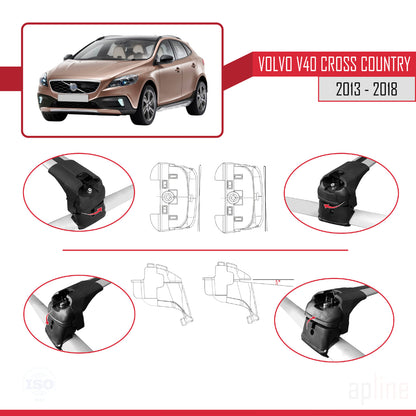 Kompatibel mit Volvo V40 Cross Country 2013-2018 ACE-2 Relingträger Dachträger Auto Gepäckträger Grau Aluminium 2 Stangen