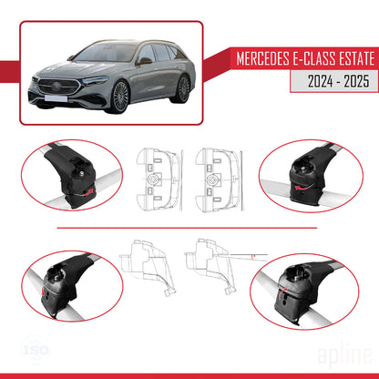 Compatible avec Mercedes E-Class Estate 2021-2025 ACE-2 Barres de Toit Railing Porte-Bagages de Voiture Gris Aluminium 2 Barres