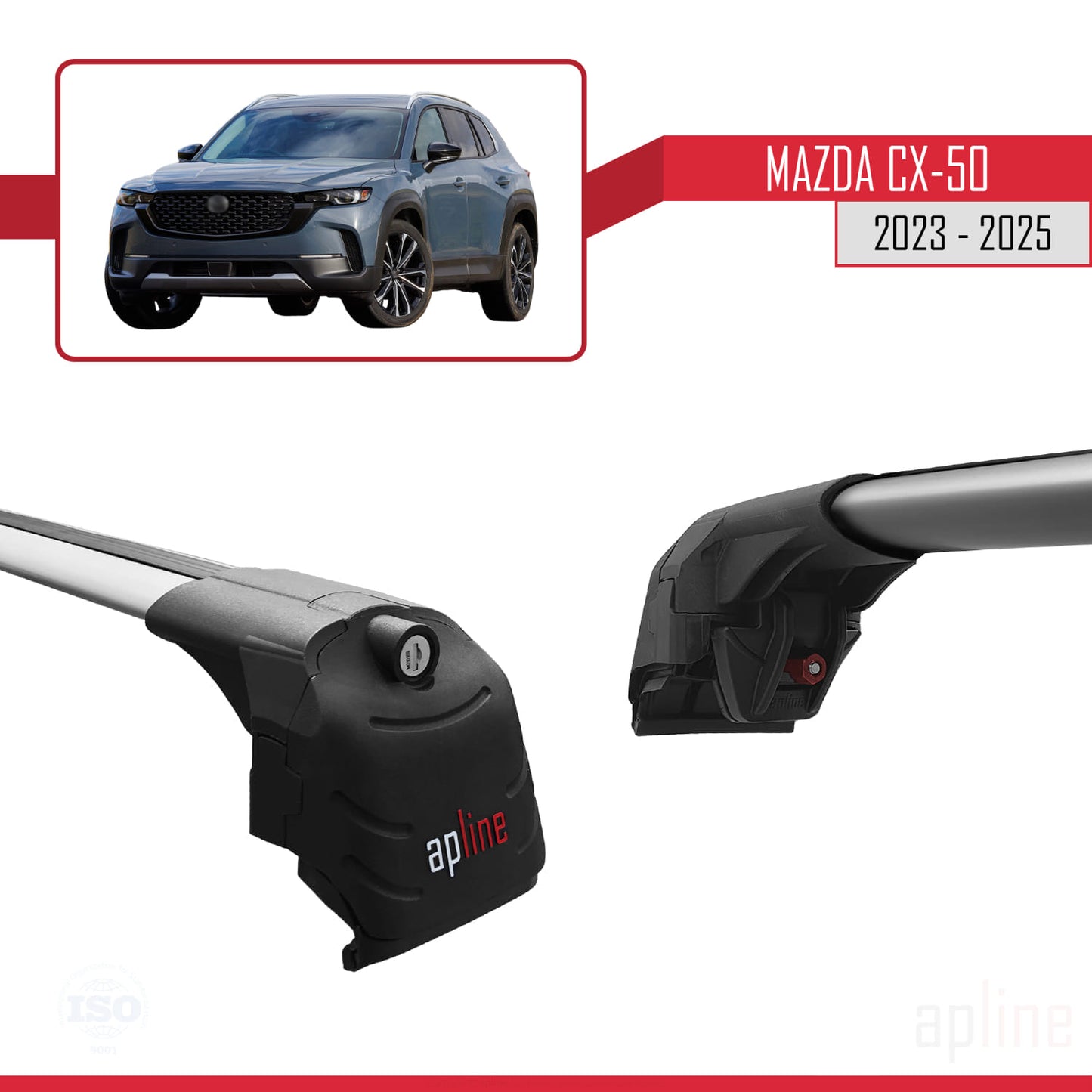 Compatible avec Mazda CX-50 2023-2025 ACE-2 Barres de Toit Railing Porte-Bagages de Voiture Gris Aluminium 2 Barres