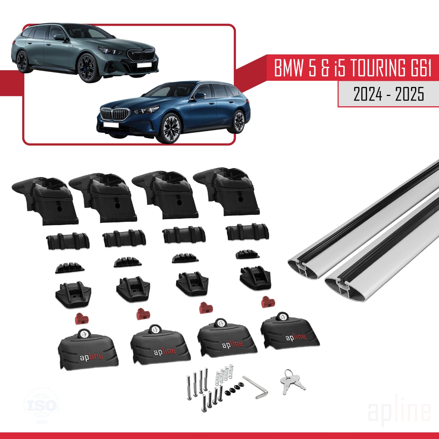 Kompatibel mit BMW 5er / i5 G61 Touring 2024-2025 ACE-2 Dachträger Auto-Reling Gepäckträger Grau Aluminium 2 Stangen