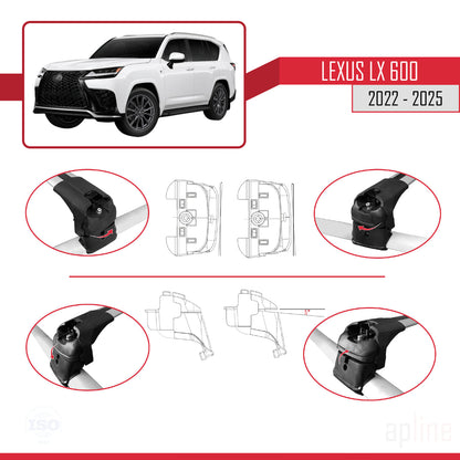 Compatible avec Lexus LX 600 2022-2025 ACE-2 Barres de Toit Railing Porte-Bagages de Voiture Gris Aluminium 2 Barres