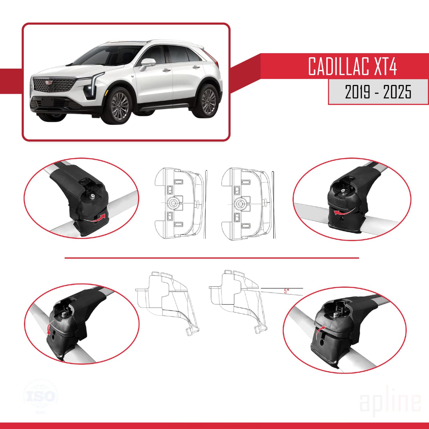 Kompatibel mit Cadillac XT4 2019-2025 ACE-2 Dachgepäckträger, Reling, Gepäckträger, graues Aluminium, 2 Stangen