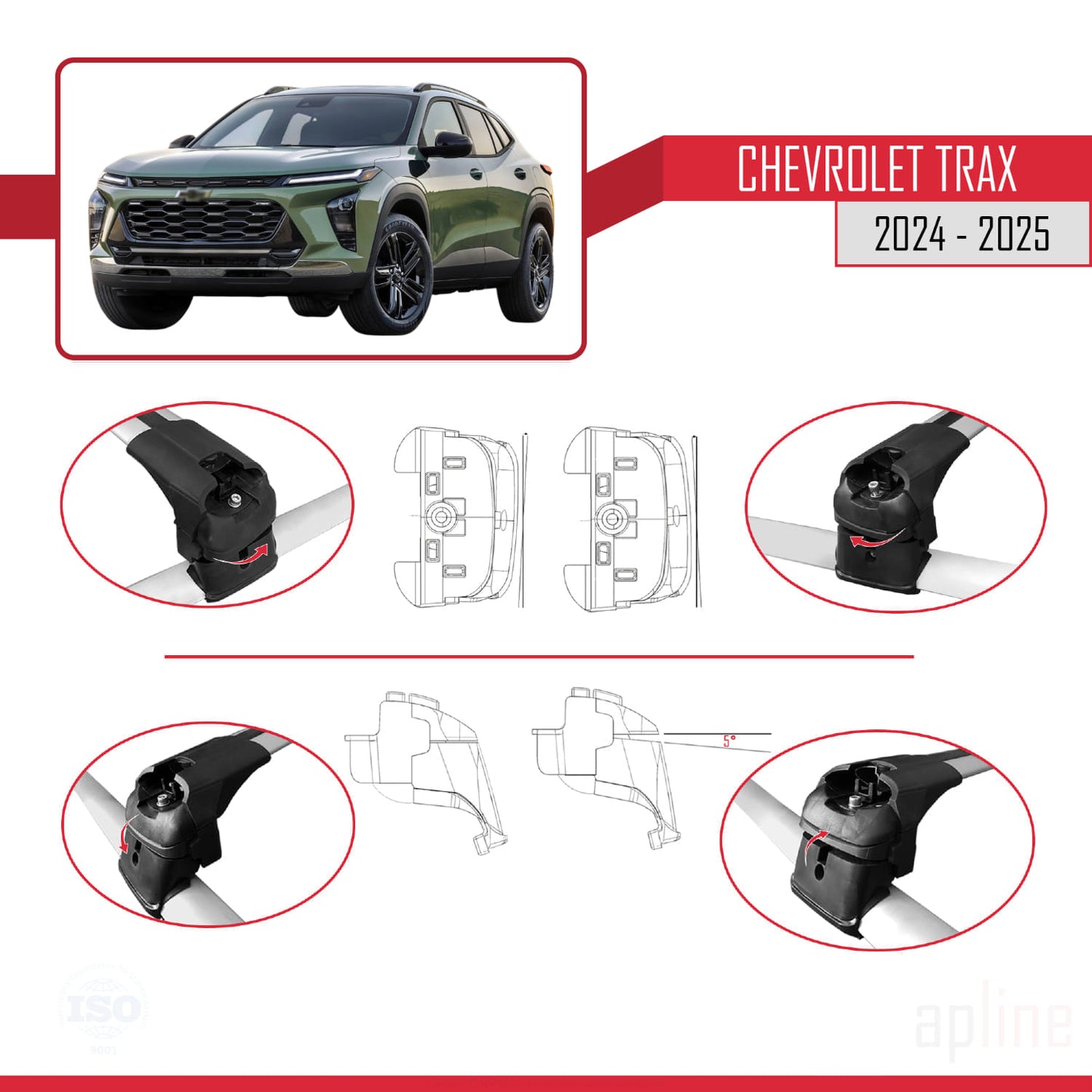 Compatible with Chevrolet Trax 2024-2025 ACE-2 Car Roof Rack Cross Bar Grey Aluminium 2 Bars