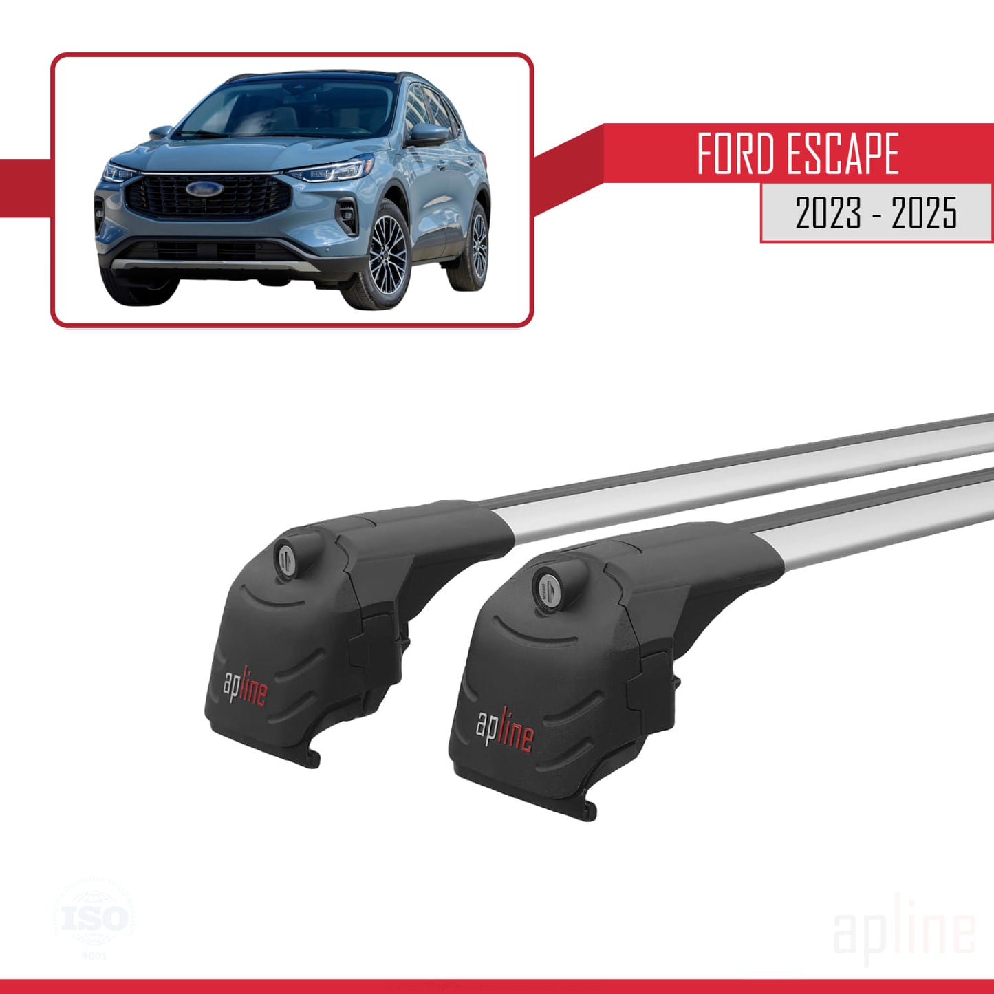 Compatible avec Ford Escape 2023-2025 ACE-2 Barres de Toit Railing Porte-Bagages de Voiture Gris Aluminium 2 Barres