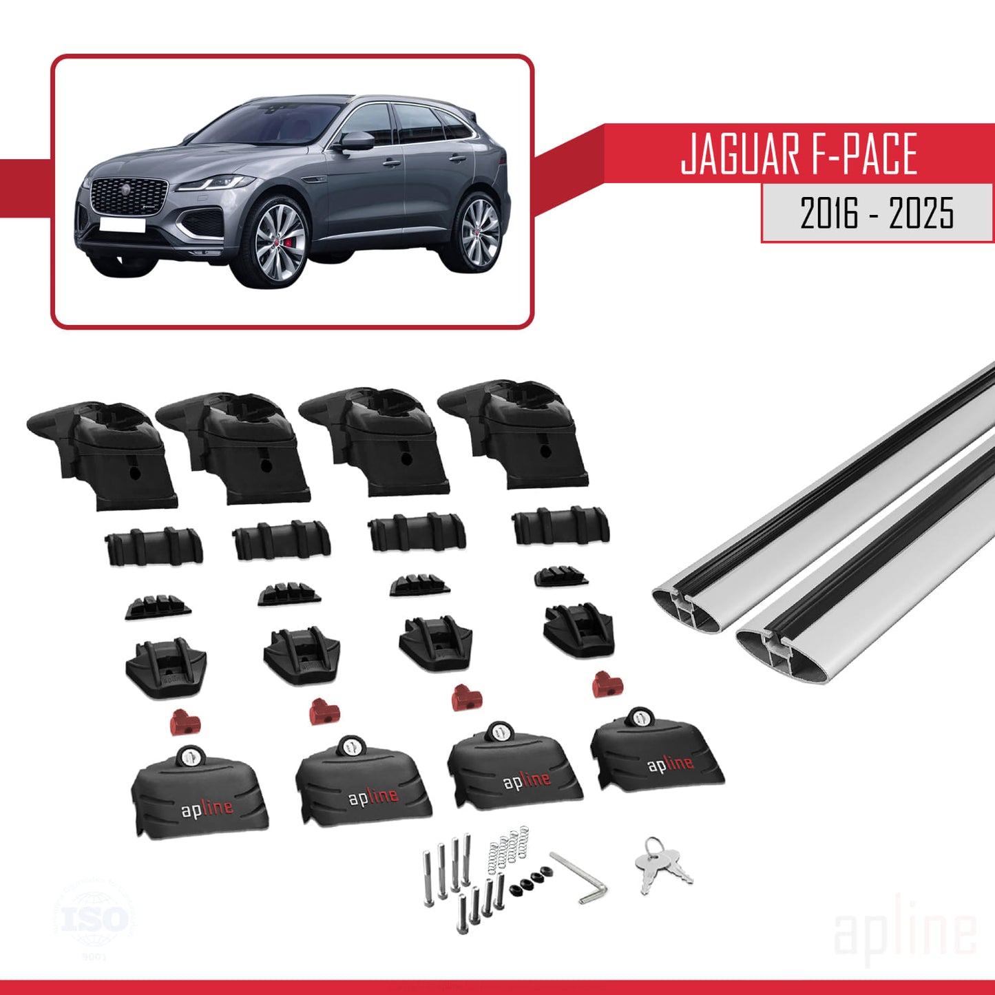 Compatible avec Jaguar F-Pace (X761) 2016-2025 ACE-2 Barres de Toit Railing Porte-Bagages de Voiture Gris Aluminium 2 Barres