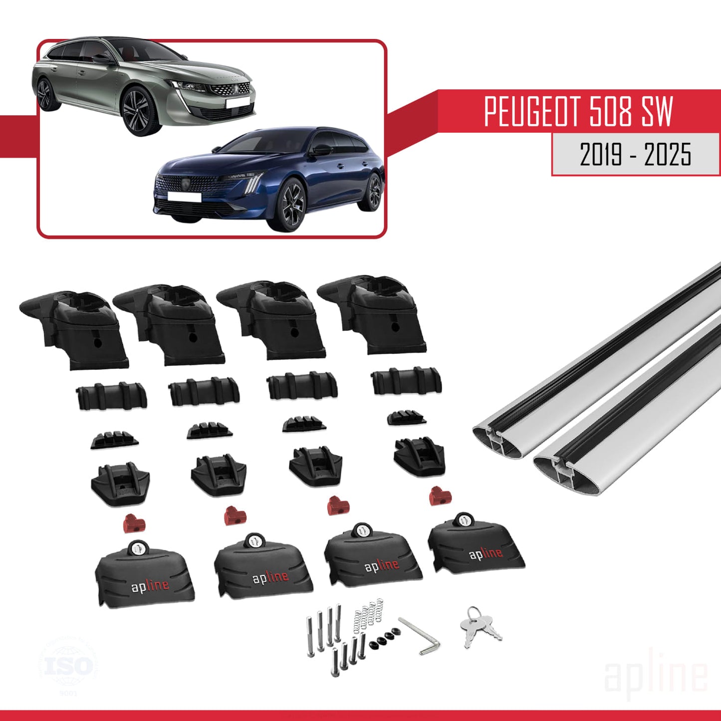 Compatible avec Peugeot 508 SW 2019-2025 ACE-2 Barres de Toit Railing Porte-Bagages de Voiture Gris Aluminium 2 Barres