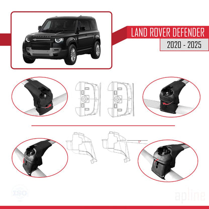 Compatible avec Land Rover Defender 2020-2025 ACE-2 Barres de Toit Railing Porte-Bagages de Voiture Gris Aluminium 2 Barres