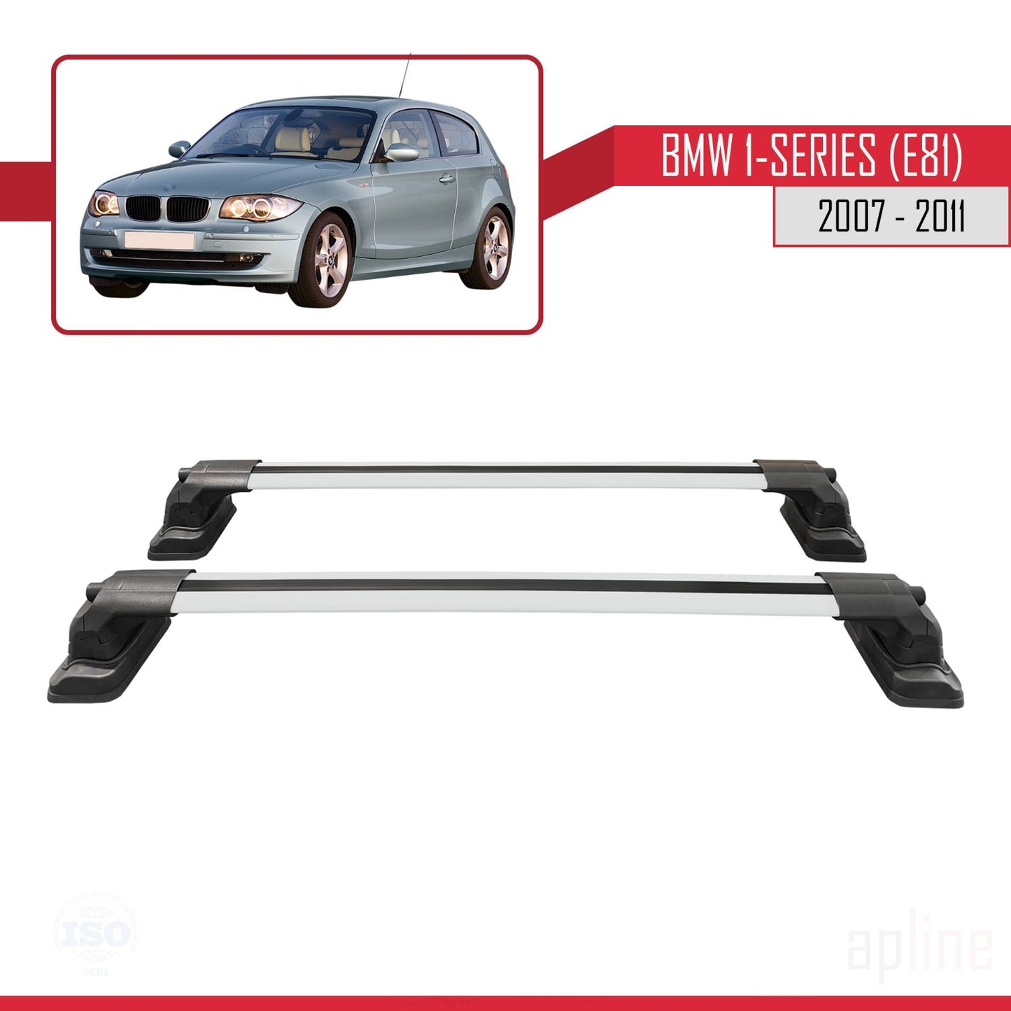 Compatible with BMW 1 Series (E81) 2007-2011 ACE-3 Car Roof Rack Cross Bar Grey Aluminium 2 Bars