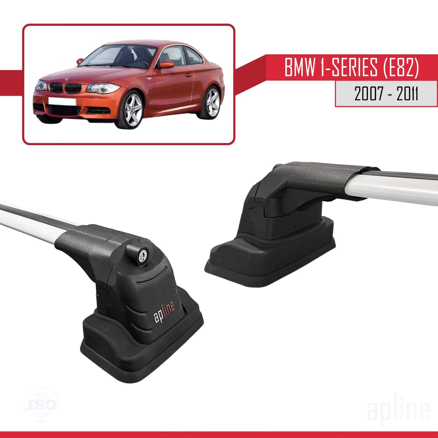 Compatible with BMW 1 Series (E82) 2007-2013 ACE-3 Car Roof Rack Cross Bar Grey Aluminium 2 Bars