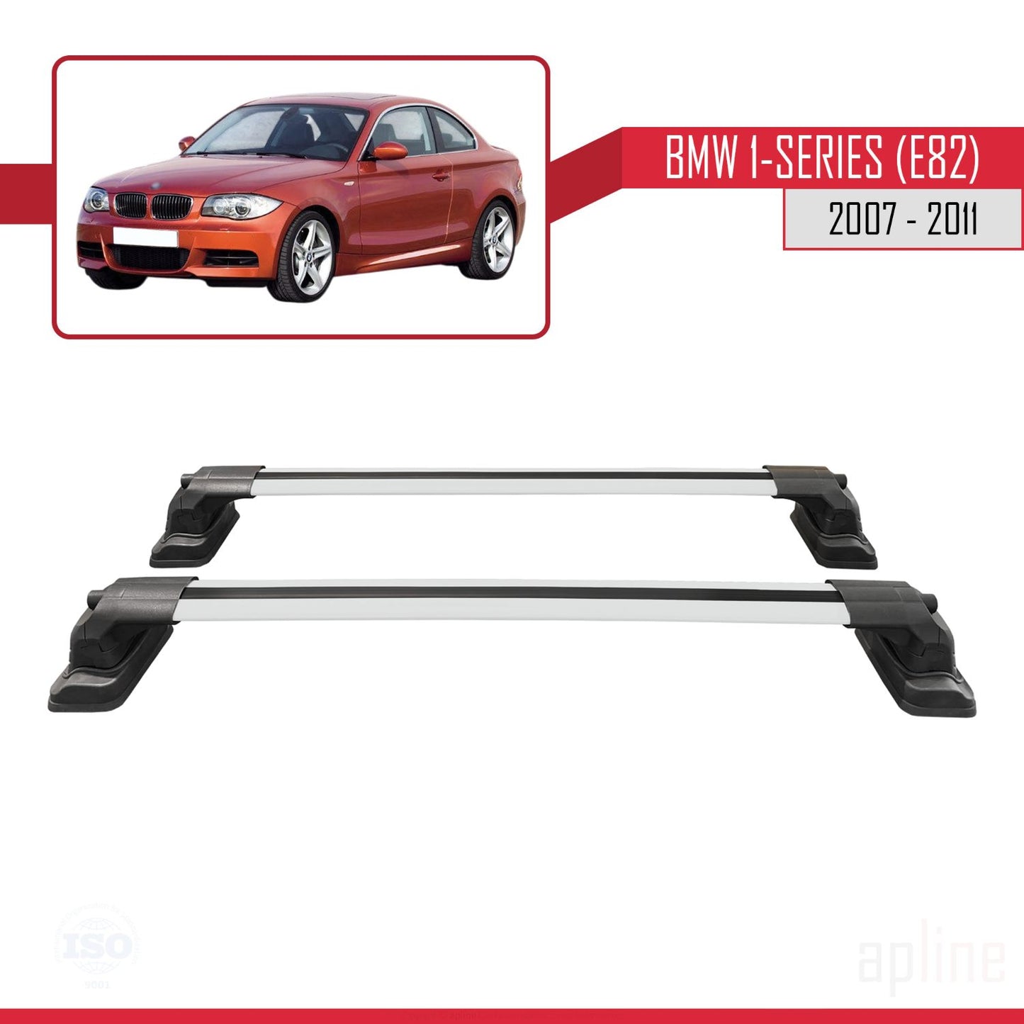 Compatible with BMW 1 Series (E82) 2007-2013 ACE-3 Car Roof Rack Cross Bar Grey Aluminium 2 Bars