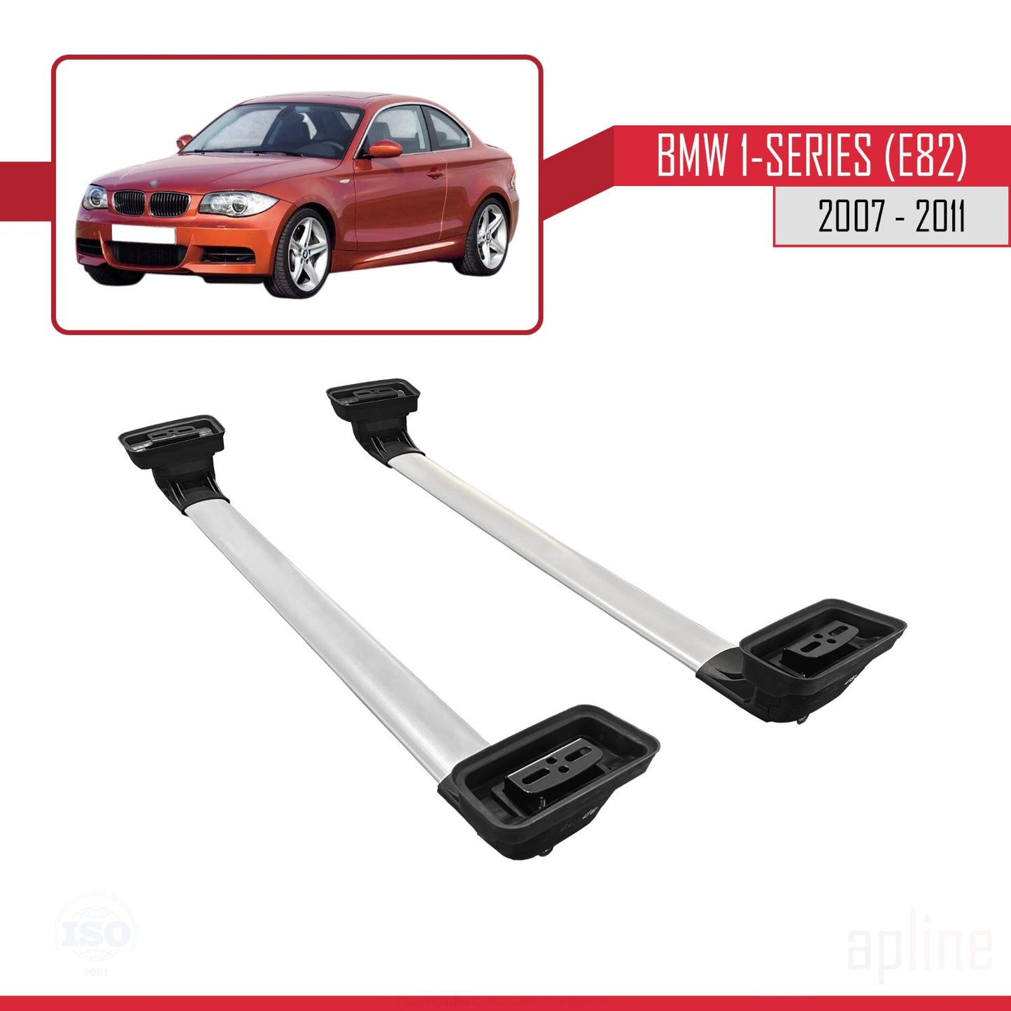 Compatible with BMW 1 Series (E82) 2007-2013 ACE-3 Car Roof Rack Cross Bar Grey Aluminium 2 Bars