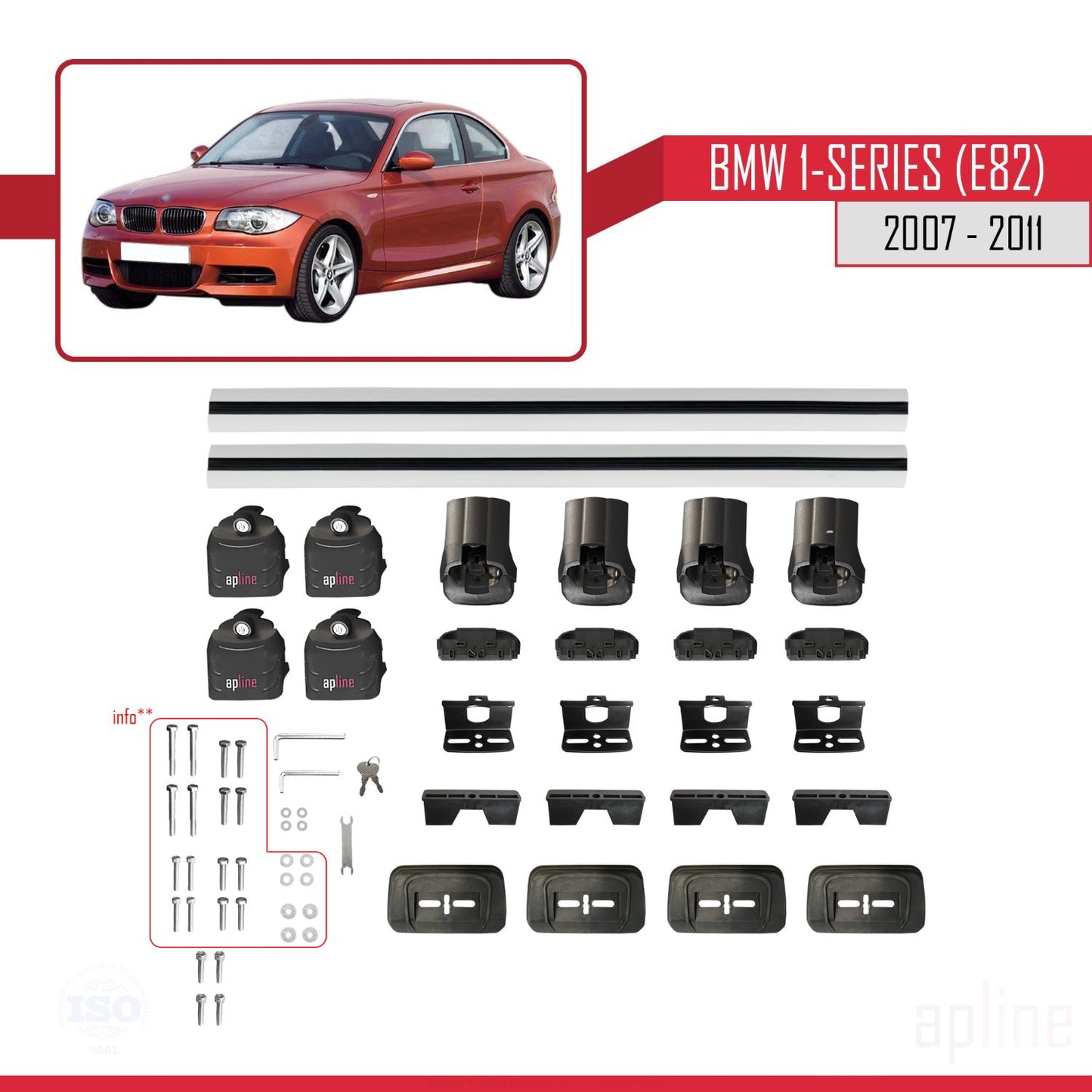 Compatible with BMW 1 Series (E82) 2007-2013 ACE-3 Car Roof Rack Cross Bar Grey Aluminium 2 Bars