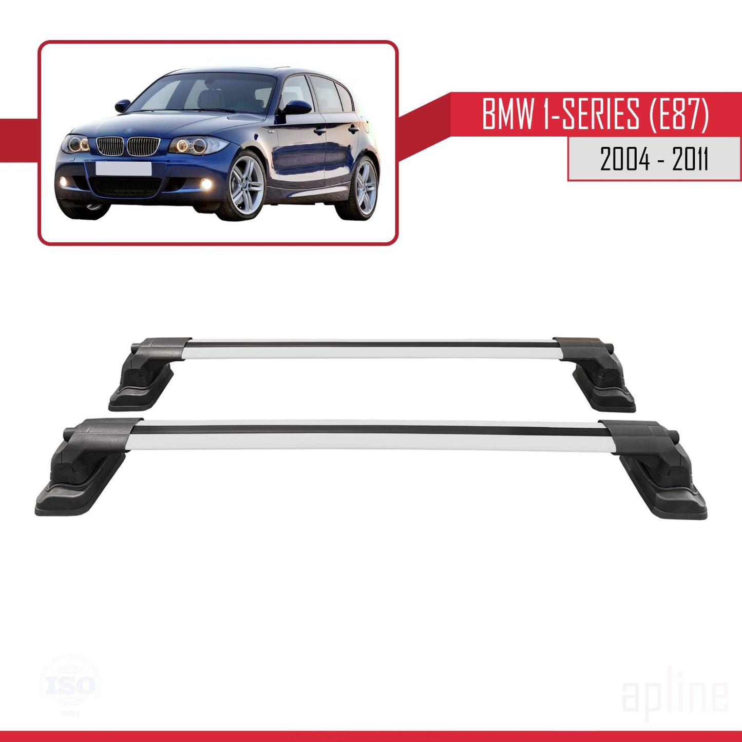 Kompatibel mit BMW 1er (E87) 2004-2011 ACE-3 Dachträger Autodachträger Graues Aluminium 2 Stangen