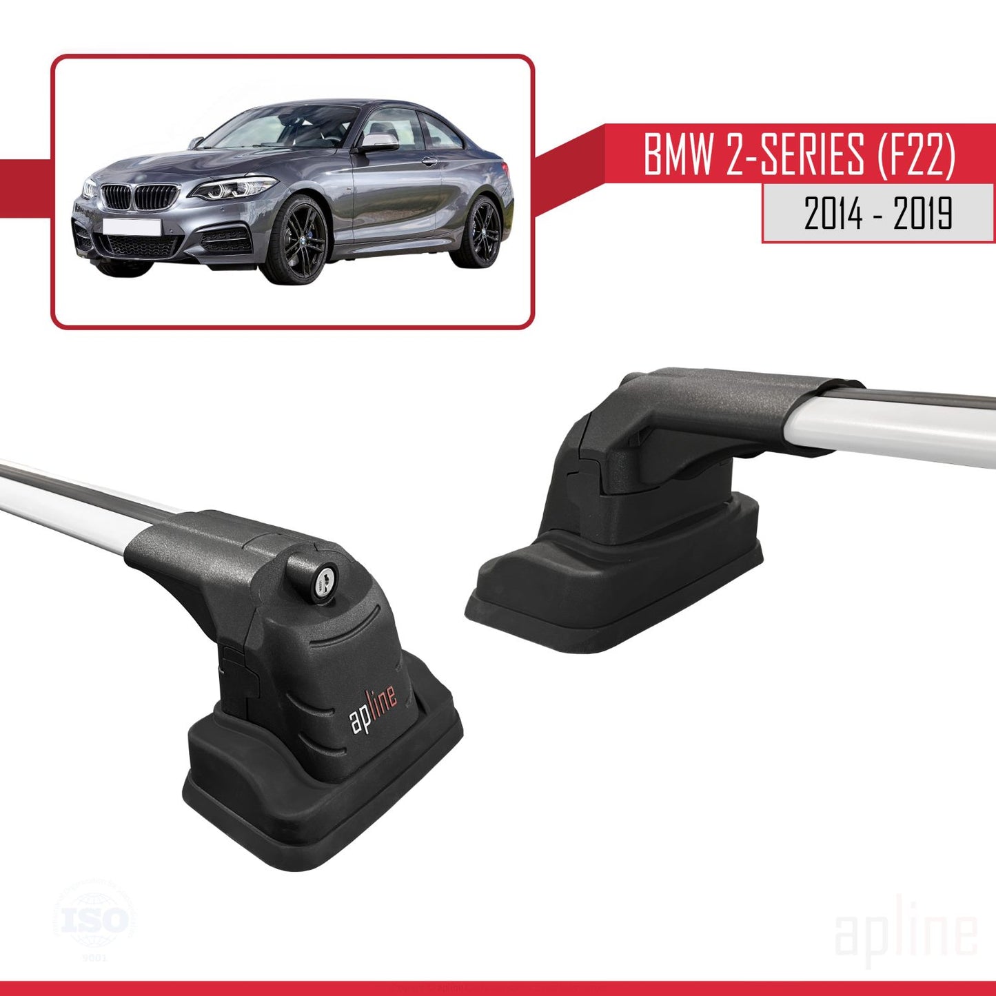 Compatible avec BMW Série 2 (F22) 2014-2019 ACE-3 Barres de Toit Railing Porte-Bagages de Voiture Gris Aluminium 2 Barres