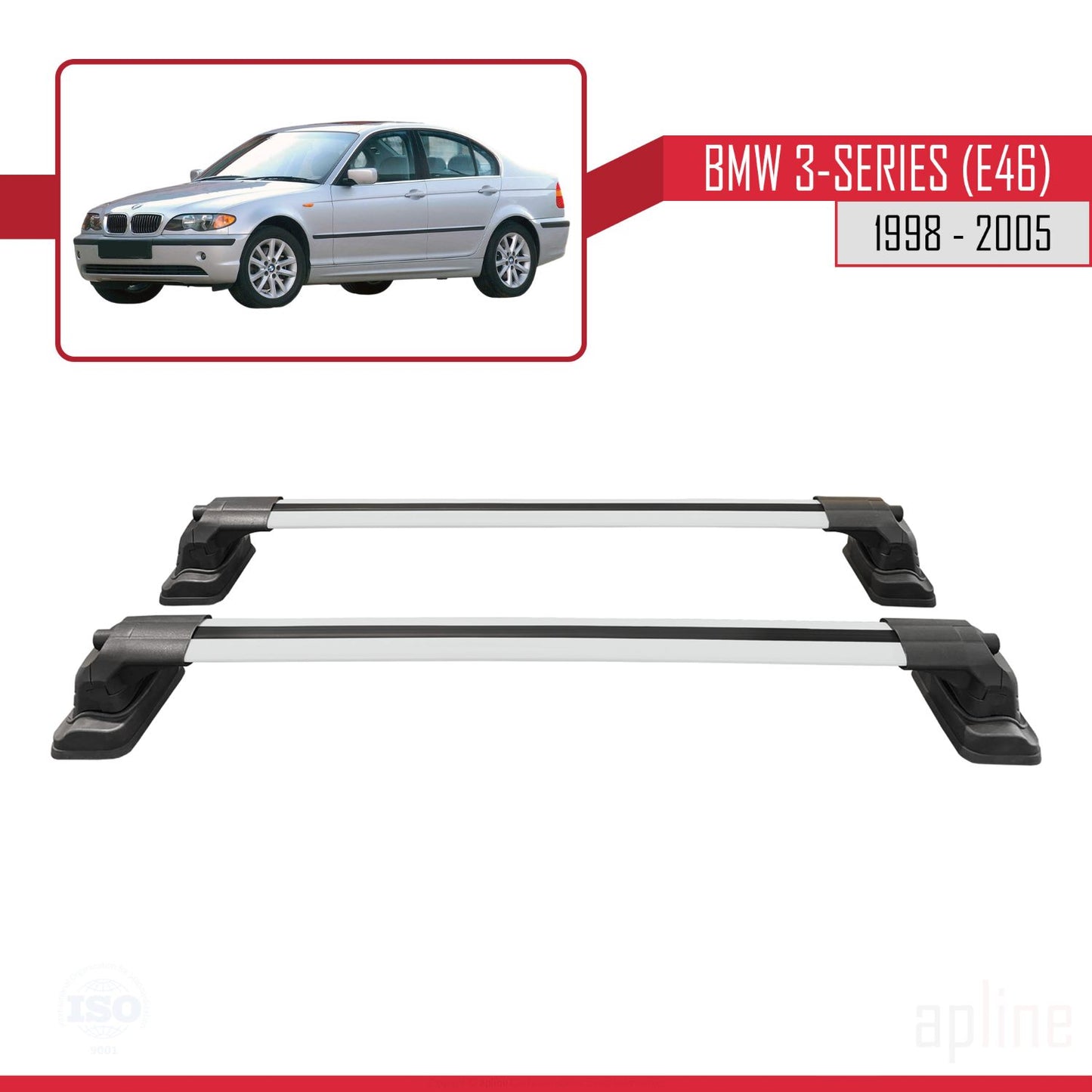 Compatible with BMW 3 Series (E46) 1998-2005 ACE-3 Car Roof Rack Cross Bar Grey Aluminium 2 Bars