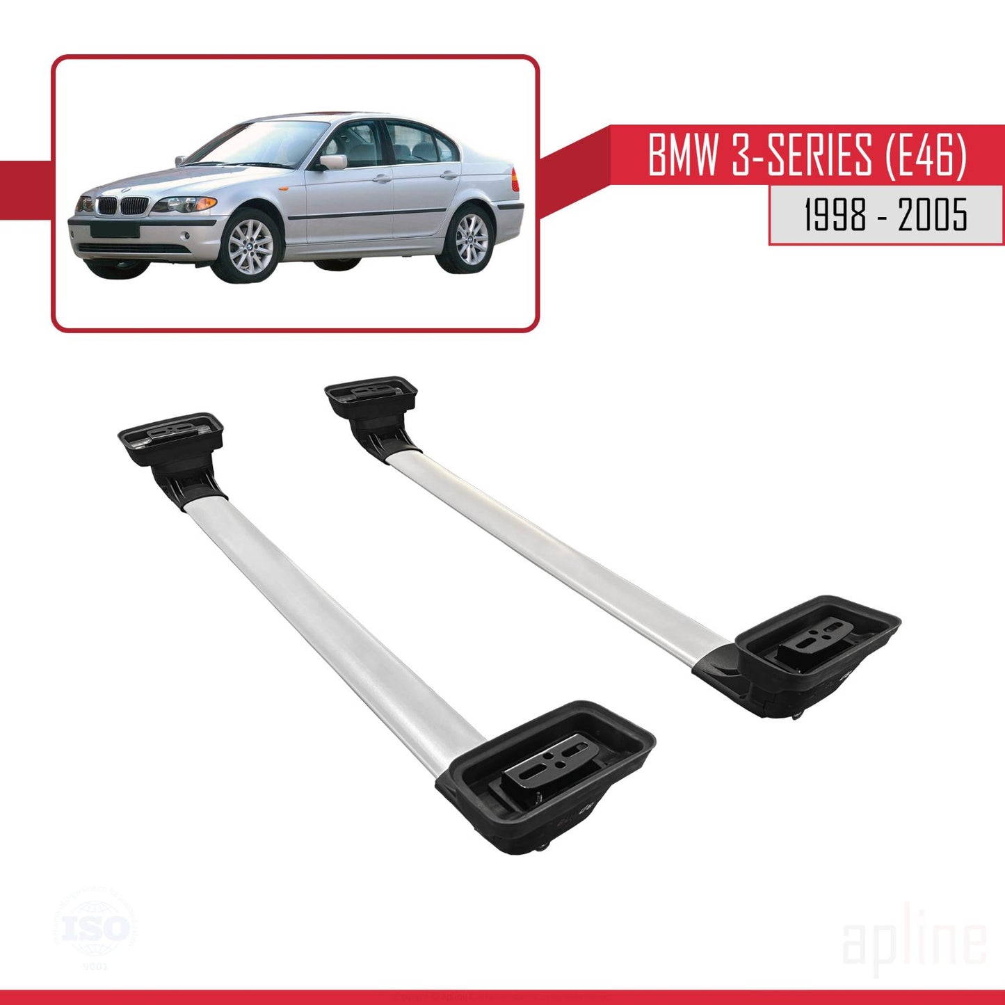 Compatible with BMW 3 Series (E46) 1998-2005 ACE-3 Car Roof Rack Cross Bar Grey Aluminium 2 Bars