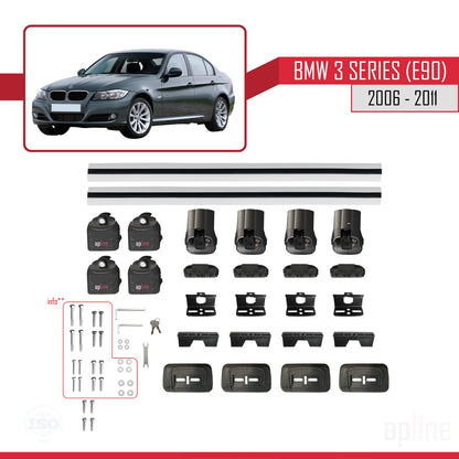 Compatible with BMW 3 Series (E90) 2006-2011 ACE-3 Car Roof Rack Cross Bar Grey Aluminium 2 Bars