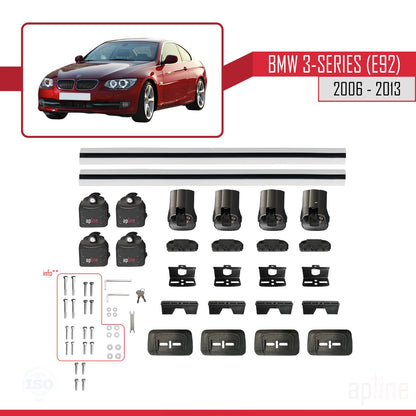 Kompatibel mit BMW 3er (E92) 2006-2013 ACE-3 Dachgepäckträger, graues Aluminium, 2 Stangen