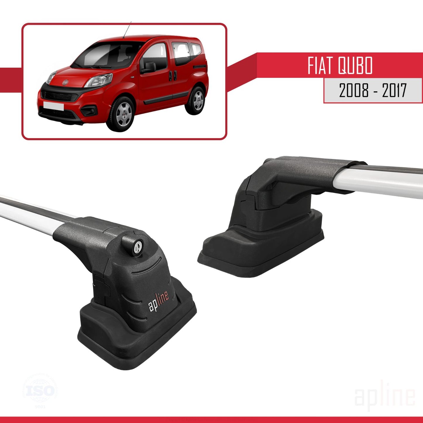 Kompatibel mit Fiat Qubo 2008-2017 ACE-3 Dachgepäckträger, Reling, Gepäckträger, graues Aluminium, 2 Stangen