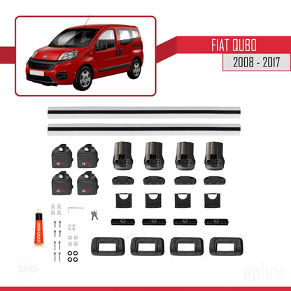 Kompatibel mit Fiat Qubo 2008-2017 ACE-3 Dachgepäckträger, Reling, Gepäckträger, graues Aluminium, 2 Stangen