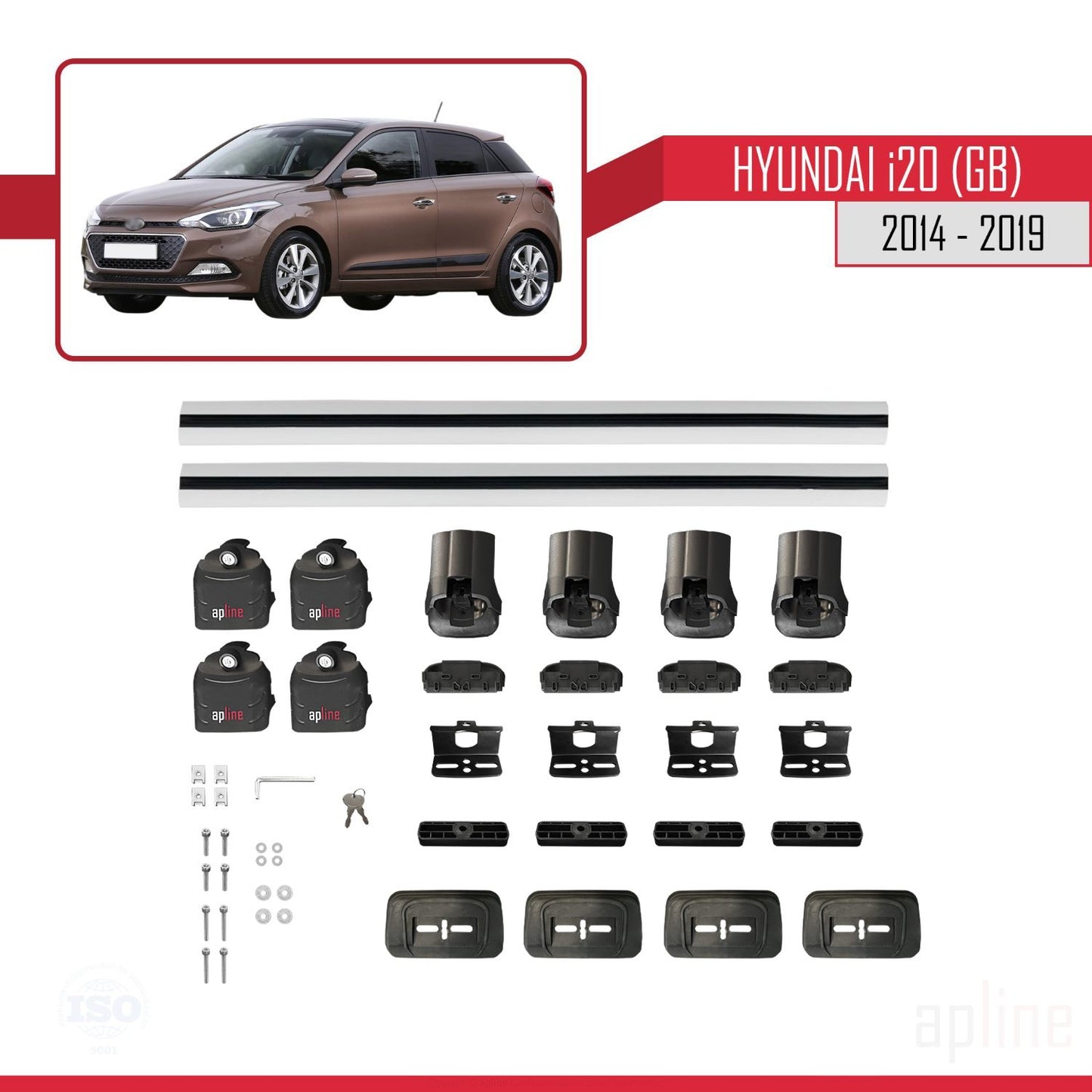 Compatible avec Hyundai i20 (GB) 2014-2019 ACE-3 Barres de Toit Railing Porte-Bagages de Voiture Gris Aluminium 2 Barres