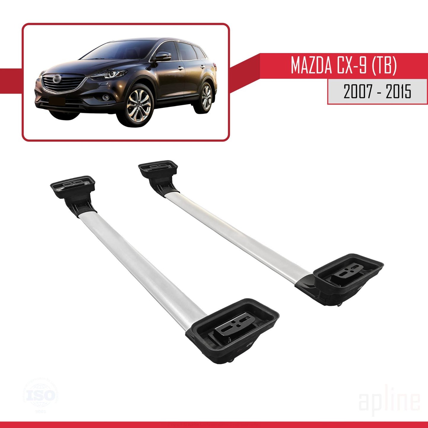 Compatible avec Mazda CX-9 (TB) 2007-2015 ACE-3 Barres de Toit Railing Porte-Bagages de Voiture Gris Aluminium 2 Barres