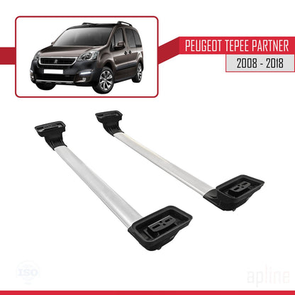Compatible avec Peugeot Partner Tepee 2008-2018 ACE-3 Barres de Toit Railing Porte-Bagages de Voiture Gris Aluminium 2 Barres