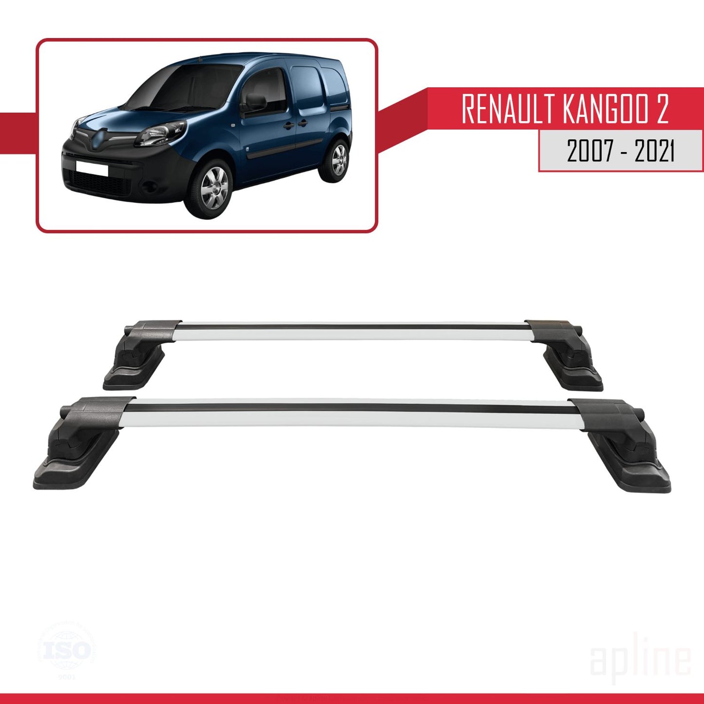 Compatible avec Renault Kangoo 2 2007-2021 ACE-3 Barres de Toit Railing Porte-Bagages de Voiture Gris Aluminium 2 Barres