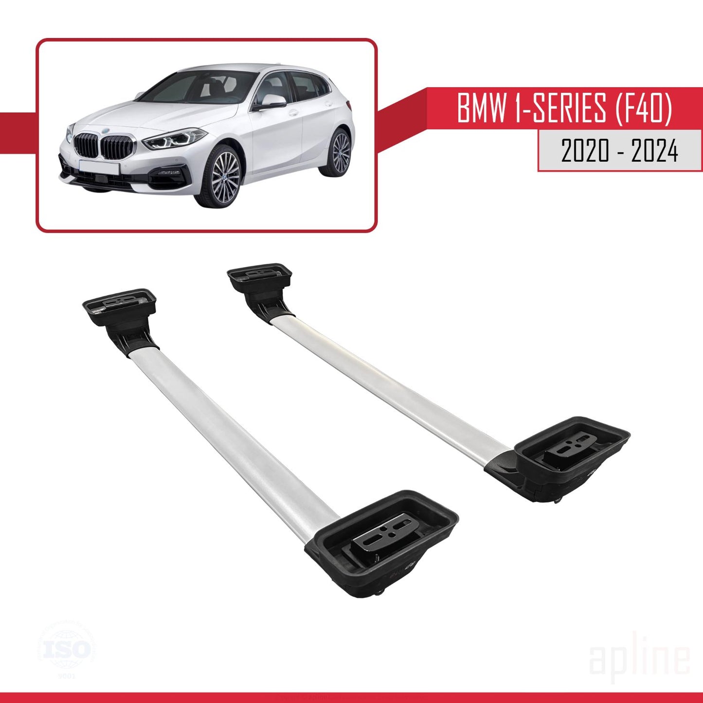 Compatible with BMW 1 Series (F40) 2020-2024 ACE-3 Car Roof Rack Cross Bar Grey Aluminium 2 Bars