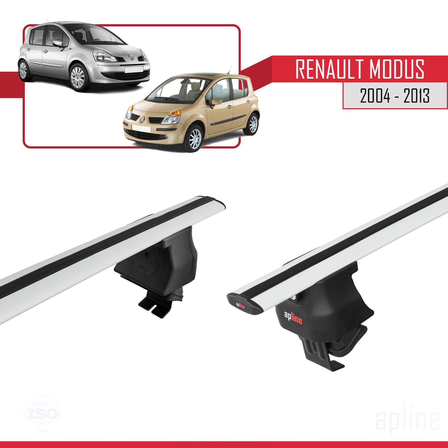 Compatible avec Renault Modus 2004-2013 ACE-4 Barres de Toit Railing Porte-Bagages de Voiture Gris Aluminium 2 Barres