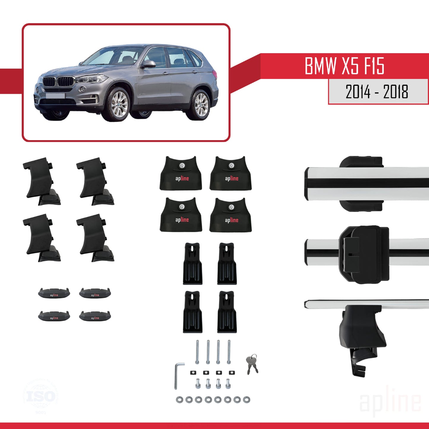 Compatible avec BMW X5 (F15) 2014-2018 ACE-4 Barres de Toit Railing Porte-Bagages de Voiture Gris Aluminium 2 Barres