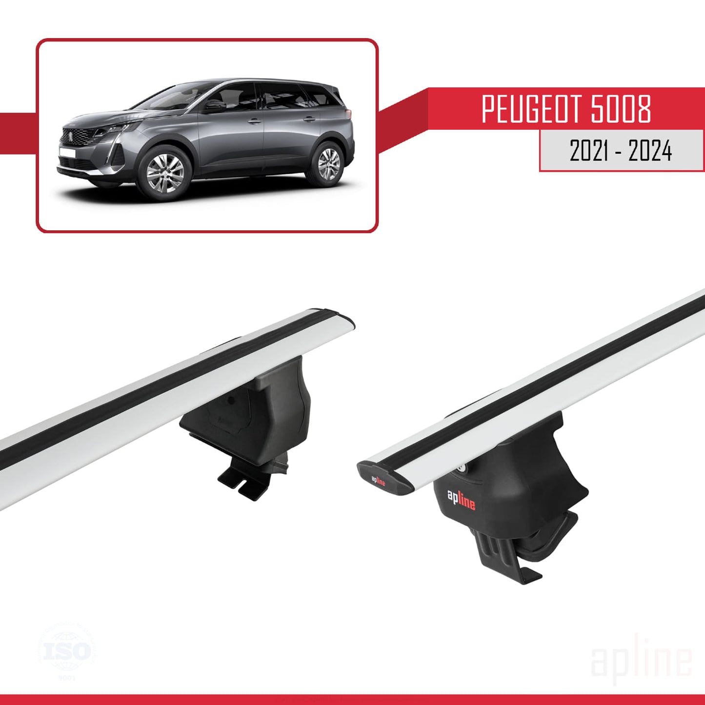 Compatible avec Peugeot 5008 II (P87) Post-Facelift 2021-2024 ACE-4 Barres de Toit Railing Porte-Bagages de Voiture Gris Aluminium 2 Barres