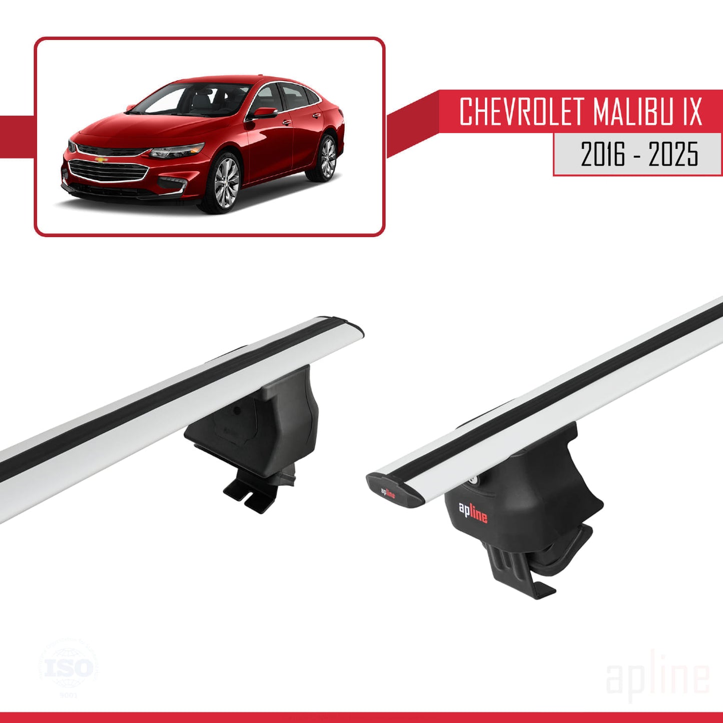 Kompatibel mit Chevrolet Malibu IX 2016-2025 ACE-4 Dachgepäckträger, Reling, Gepäckträger, graues Aluminium, 2 Stangen
