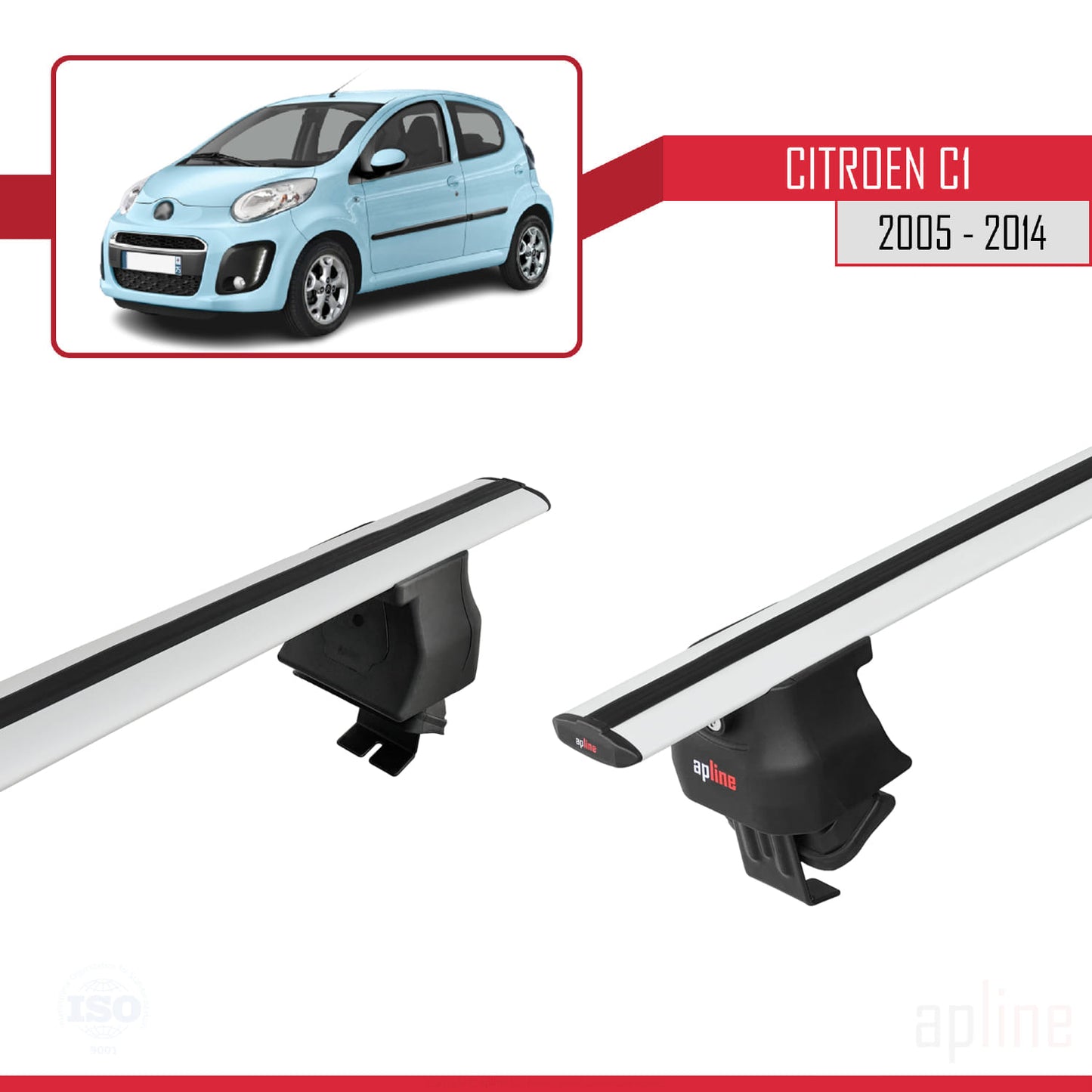 Compatible avec Citroen C1 2005-2014 ACE-4 Barres de Toit Railing Porte-Bagages de Voiture Gris Aluminium 2 Barres