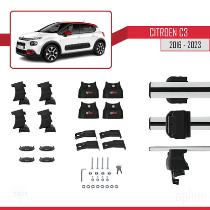 Kompatibel mit Citroen C3 III (SX/SY) 2016-2023 ACE-4 Dachgepäckträger, graues Aluminium, 2 Stangen